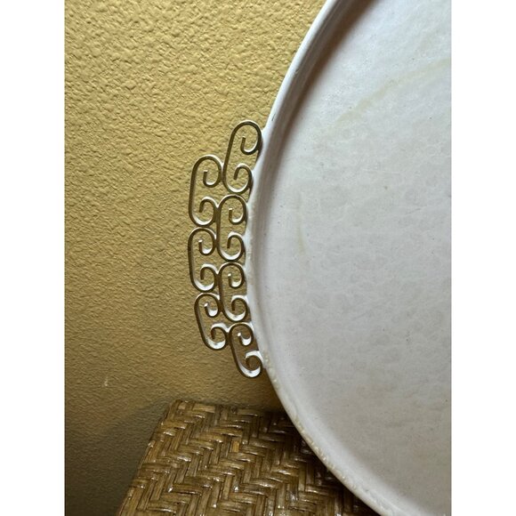 Vintage Mid-Century Morie Glaze KYES  Enameled  Tray White Round Handles 14" - Picture 3 of 7